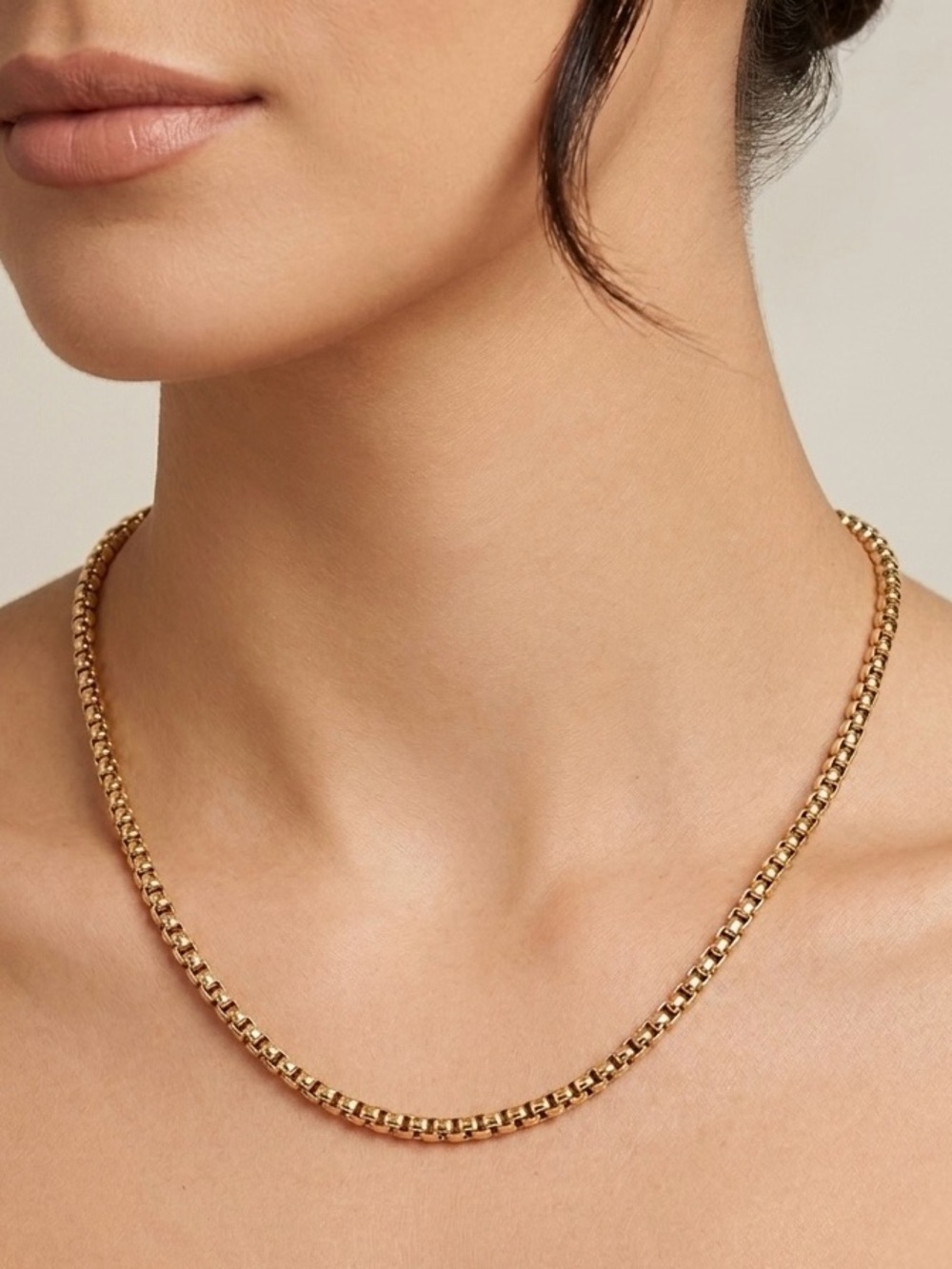 14K Gold Plated Box Chain Necklace | Minimalist Jewelry